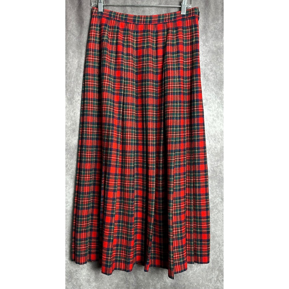 Pendleton VTG Pleated Prince Charles Stewart Tartan Plaid Wool Skirt Red 12 Tall